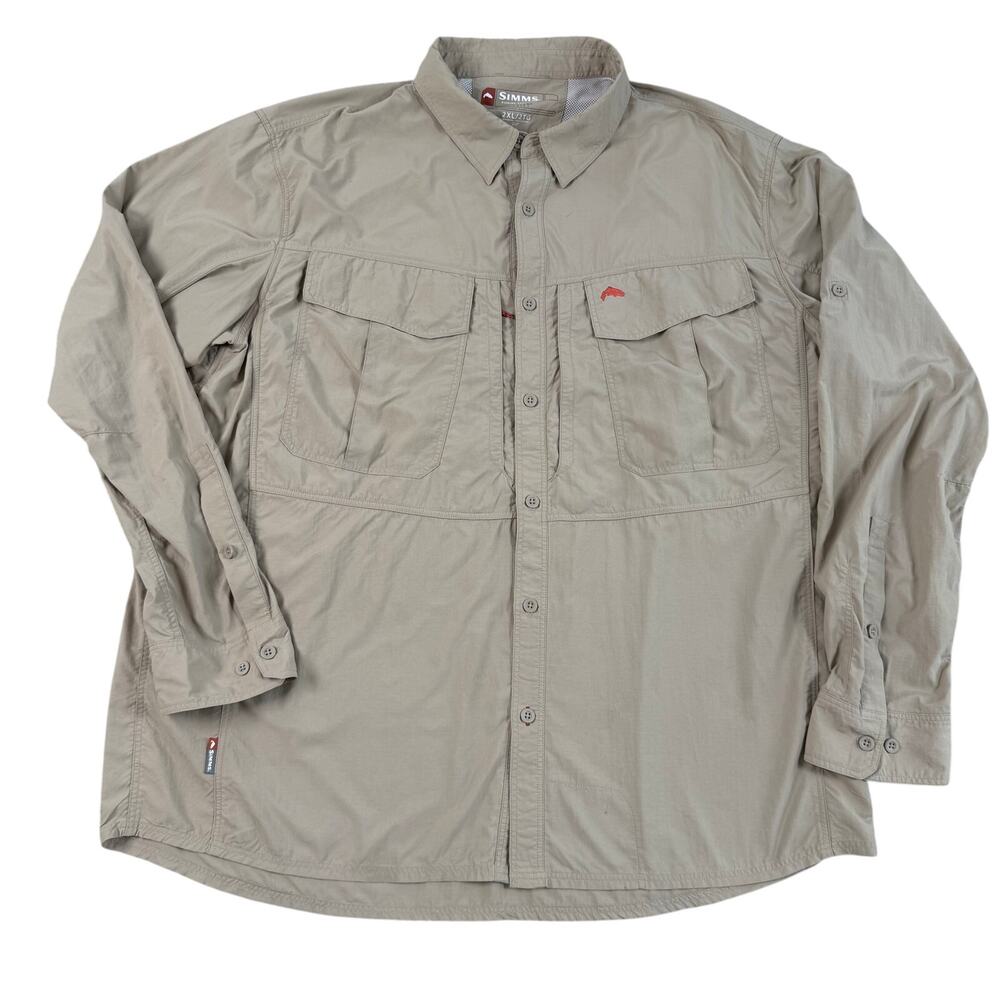 Simms Guide Series Fishing Shirt Mens 2XL Tan Vented Nylon Button Up